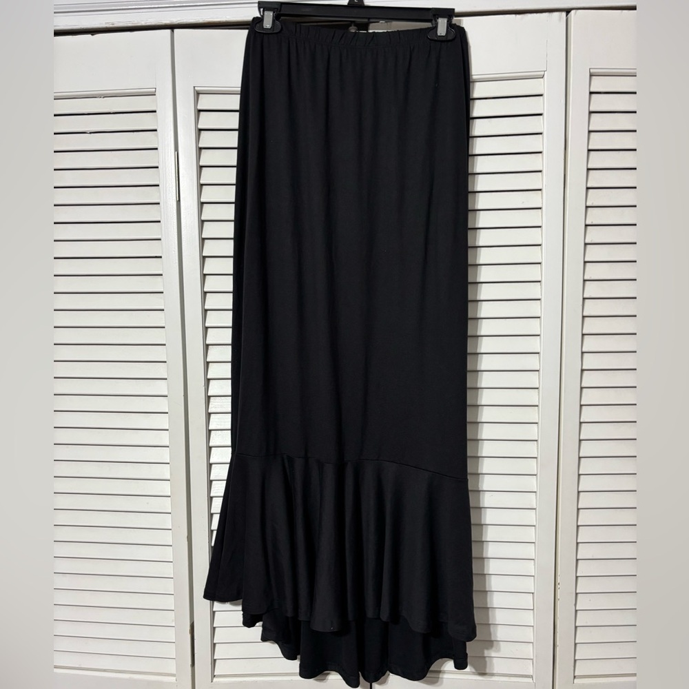 Reborn J Black Flowy High Low Maxi Skirt